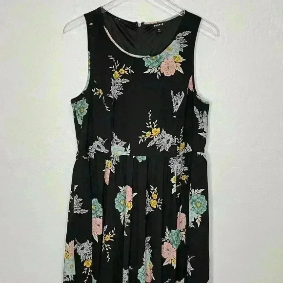 Torrid Black Floral Georgette Midi Dress 14 - Picture 5 of 10